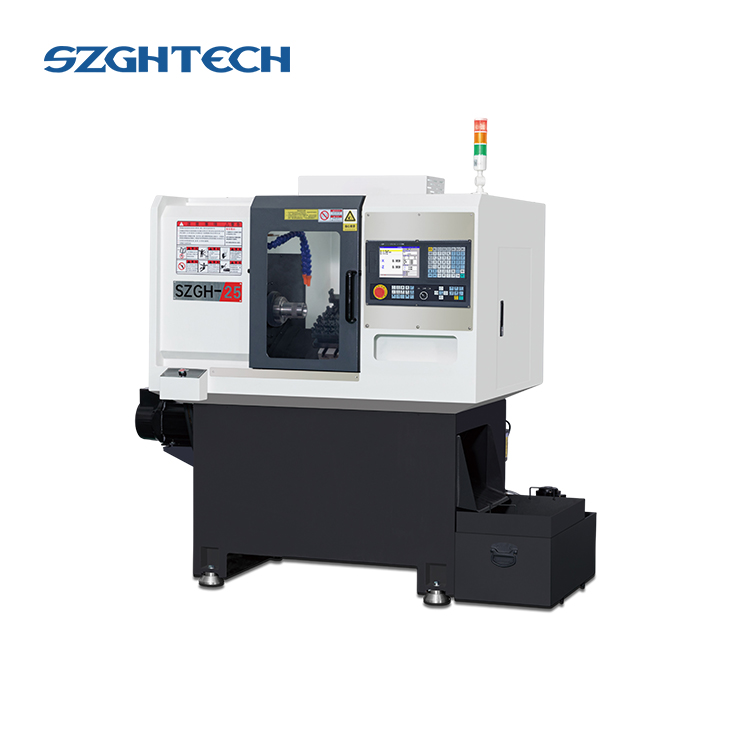 CNC lathes are suitable for cutting copper, iron, aluminum and stainless steel bars within 25mm in diameter. The X-axis travel is 500mm and the Z-axis travel is 180mm. Adopting many advanced technologies such as high rigidity and anti-deformation, it can easily achieve high-speed cutting of 2mm steel parts on one side. The machine tool weighs about 1.5 tons, has a machining accuracy of ±0.01mm, and supports flat bed and inclined bed structures. It can process straight lines, tapers, arcs, threads and other parts, and is especially suitable for bar processing below 25mm and mass production of post-process automated pellets.